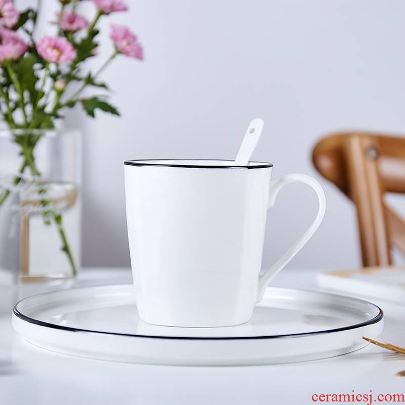 Jingdezhen domestic cup pure white cup black border contracted mugs ceramic cup ipads porcelain coffee cup milk cup