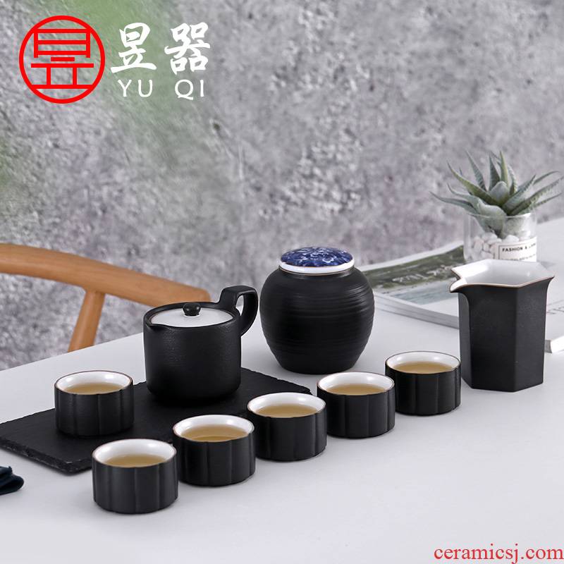 Yu is made pottery reunion kung fu tea set suit household contracted ceramic cups tea gift box of a complete set of the teapot