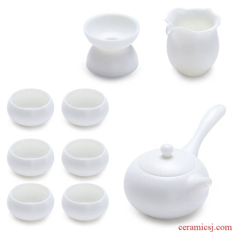 True sheng Chinese white dehua white porcelain kung fu tea set sealed ball hole side put the pot of tea of a complete set of gift set