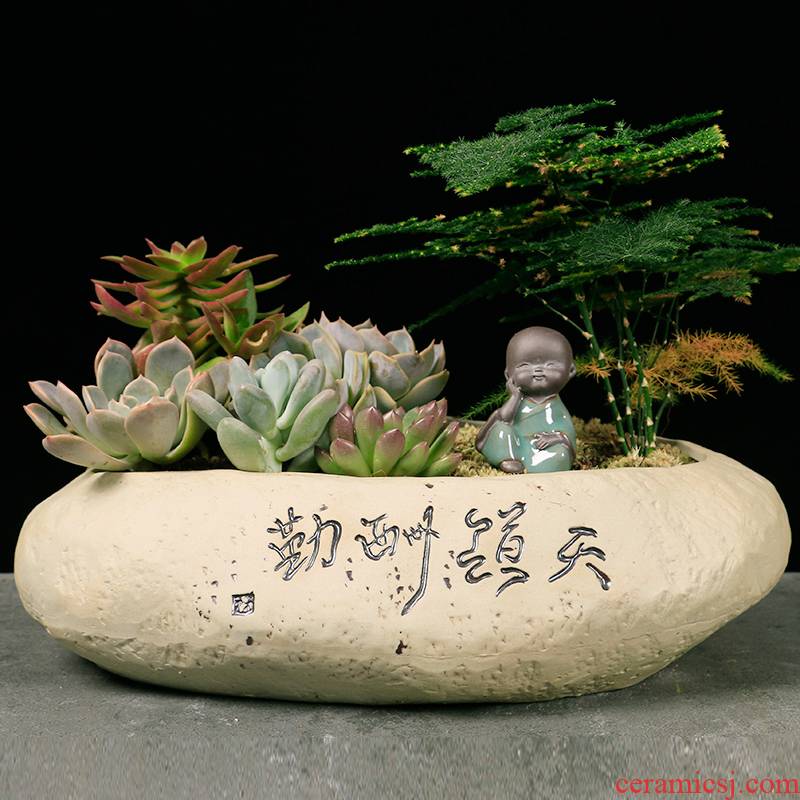 Extra large fleshy plant pot implement creative move flowerpot coarse pottery, the plants of large diameter large platter ceramics