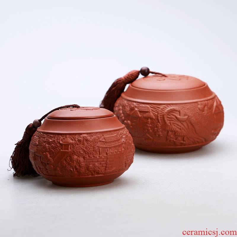 Purple sand pottery and porcelain tea pot seal medium small household storage tank half jins of black tea tea pot tea accessories