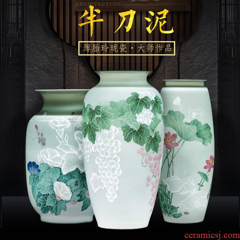 Jingdezhen ceramics vase hand - carved hand - made thin knife clay fetal porcelain of modern Chinese style household act the role ofing is tasted