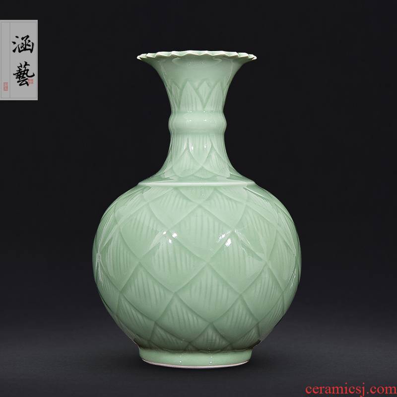 Jingdezhen ceramics shadow blue vase carving flower arrangement sitting room porch home decoration craft gift Chinese style furnishing articles