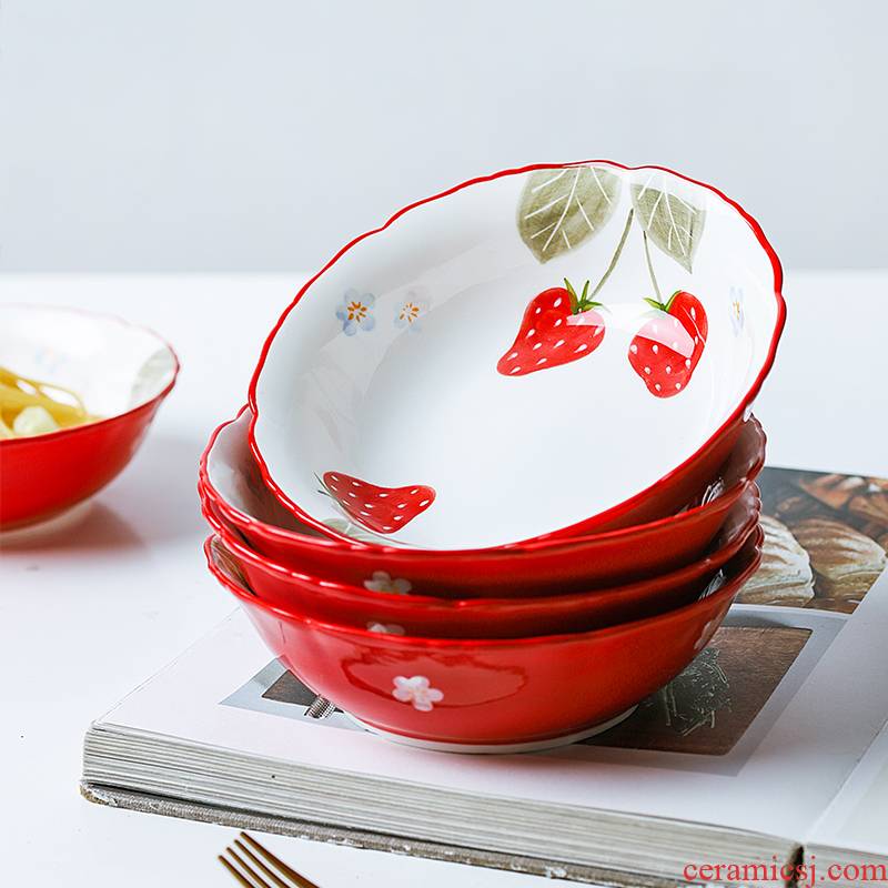 Northern wind INS lovely fruit salad bowl creative household ceramic bowl breakfast bowl strawberry dessert bowl bowl of lace