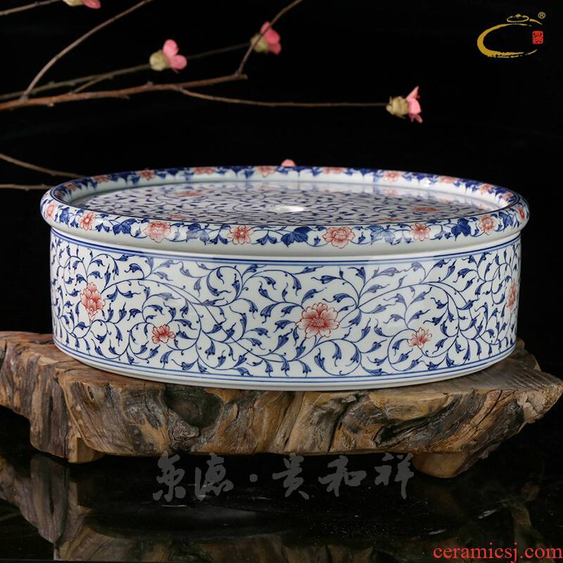Blue and white youligong hand - made ceramic and auspicious household dry big tea tray was kung fu tea tea table drawer tray