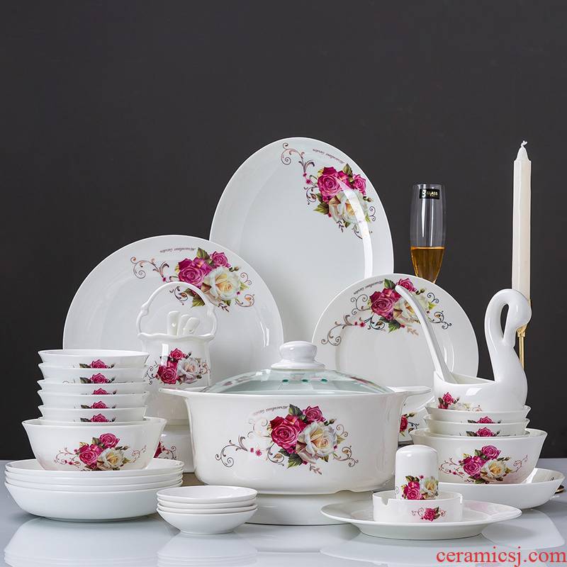 Dishes set of kitchen household combination Dishes high eat noodles soup spoon, bowl of jingdezhen high - grade ceramic tableware suit