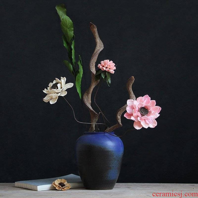 Modern Chinese style thick some ceramic pot dry flower blue floret bottle suit to restore ancient ways do old sitting room adornment is placed the process