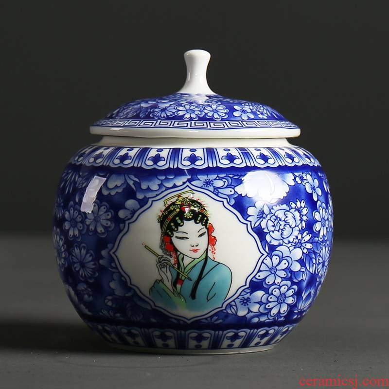 Devoted to inflammation ceramic tea pot large storage tank blue and white porcelain enamel puer tea storage tank sealing box and POTS