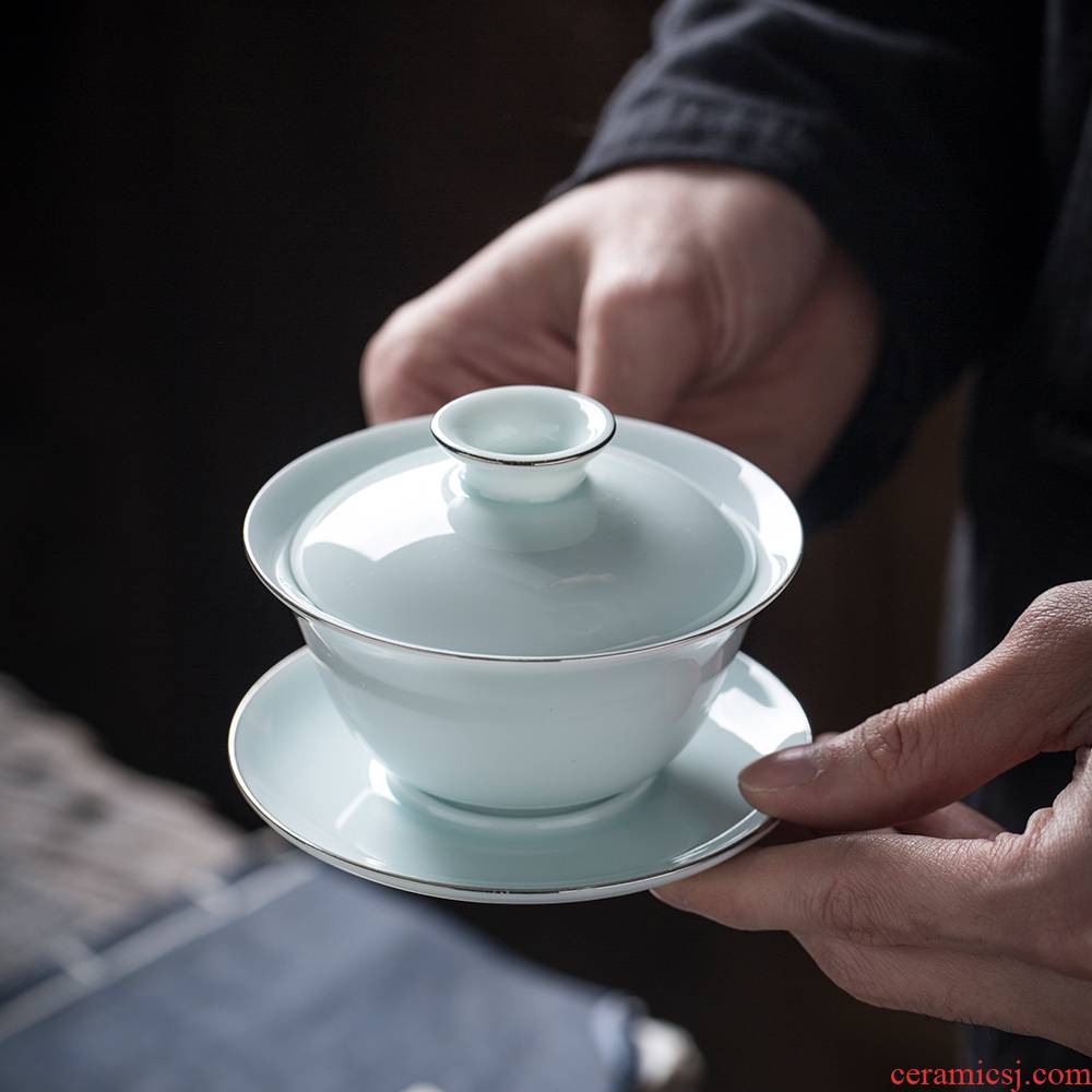 Public remit shadow celadon only three cups tureen tea bowl of single kung fu tea tea set of jingdezhen ceramics