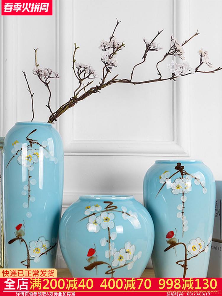 Jingdezhen ceramics, vases, flower arranging furnishing articles of modern Chinese TV ark, three - piece suit the sitting room porch decoration