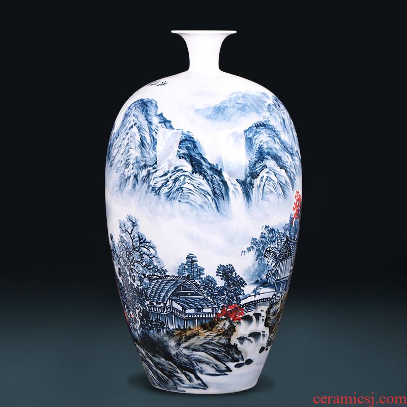 Famous master of jingdezhen ceramics hand - made scenery antique Chinese blue and white porcelain vase sitting room adornment is placed