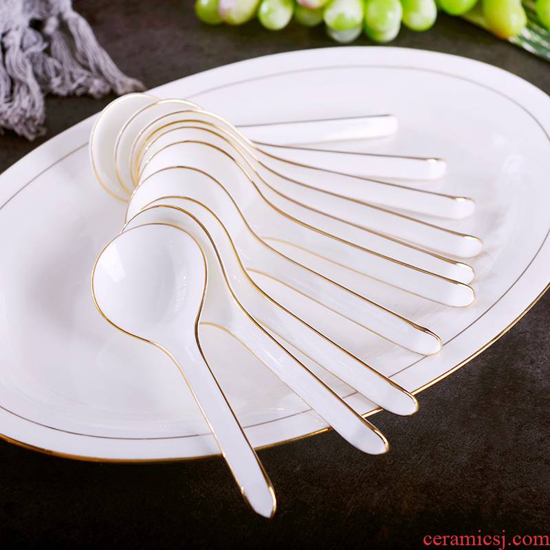 Jingdezhen ipads China ten pack 】 【 Jin Bianchang spoon handle suit creative lovely household ceramic spoon run out