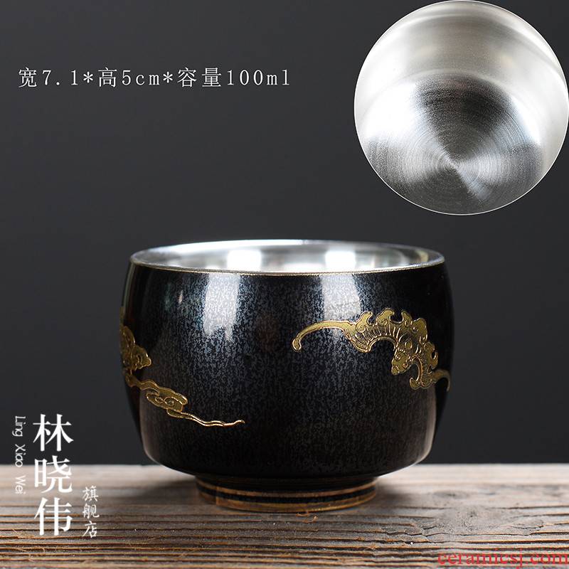 999 Sterling silver tea set gold silver cup silver cup bladder sample tea cup ceramic tasted silver gilding craft kung fu masters cup