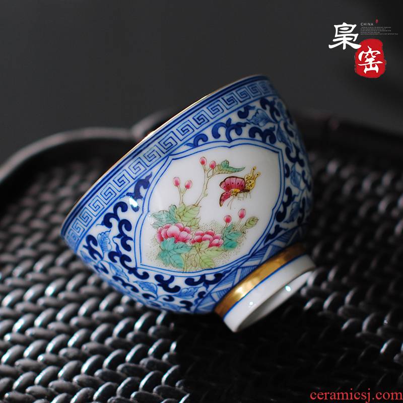 Jingdezhen tea master cup single CPU hand - made ceramic sample tea cup individual cup blue open hall tea powder enamel