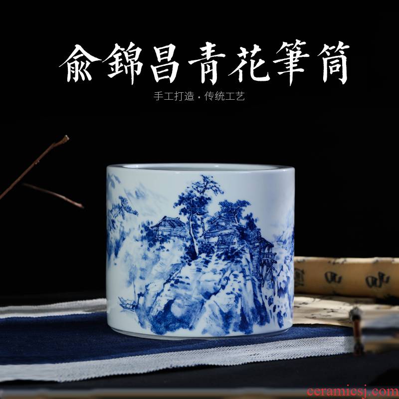 Offered home - cooked YuJinChang checking ceramic vases, jingdezhen porcelain vase furnishing articles in "four art hand - made of blue and white porcelain