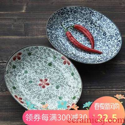 Four seasons and the wind under the glaze color ceramic export Japanese - style tableware hand - made oval dish dish dish an egg dish soup