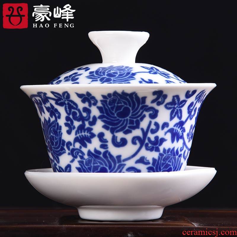 HaoFeng three only white porcelain ceramic tea tureen home office kunfu tea tureen bowl with a single hand grasp pot
