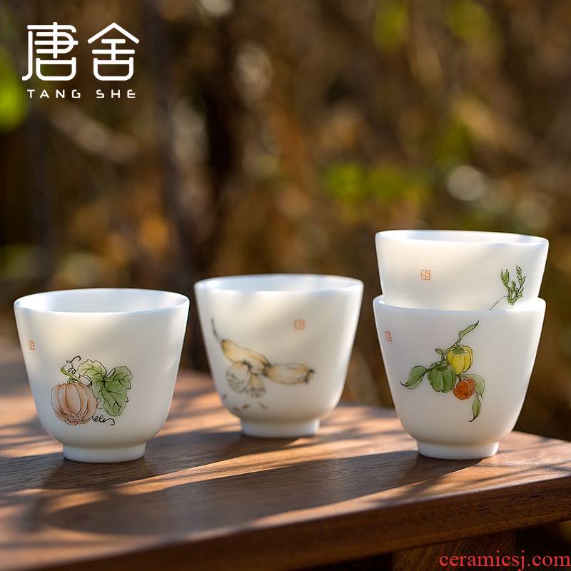 Tang dehua white porcelain cup kung fu tea cups single shed hand - made crops of ceramic sample tea cup master cup home