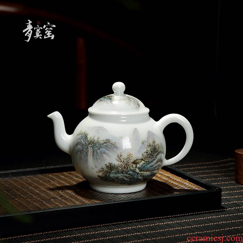 Up with jingdezhen ceramics hand - made pastel blue was kung fu tea set household teapot domestic large manual single pot