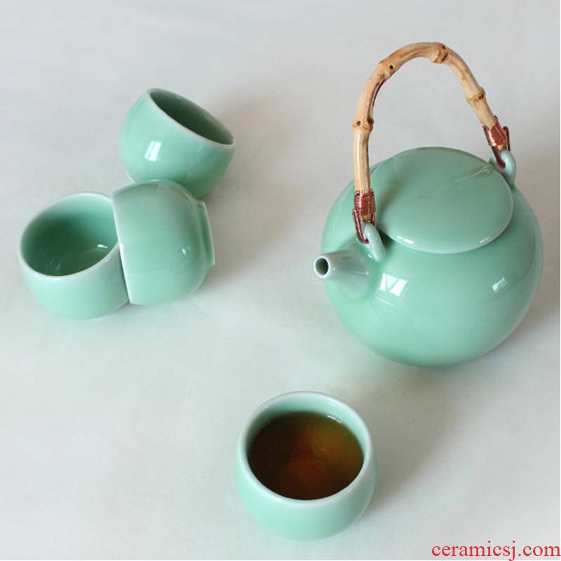Oujiang longquan celadon tea set household of Chinese style ceramic girder teapot tea kettle cup gift set gift boxes
