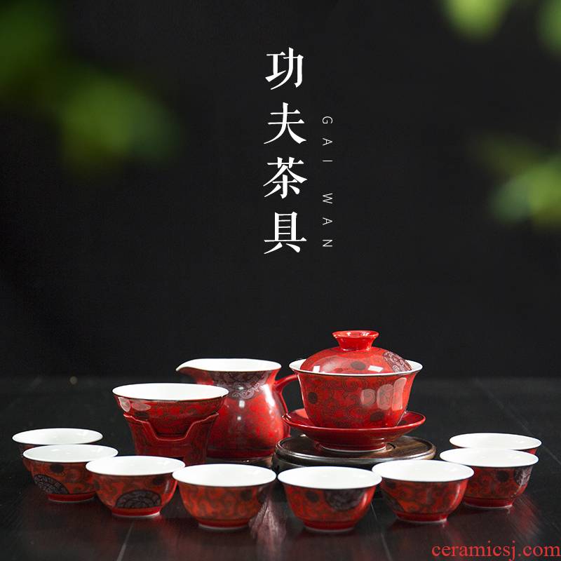 Ronkin household utensils suit Chinese style restoring ancient ways is contracted kung fu ceramics characteristic of a complete set of Chinese red tea sets