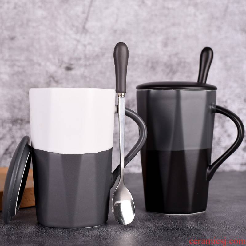 Creative fashion move picking getting coffee cup ins retro mugs with cover teaspoons of household ceramic cup men 's