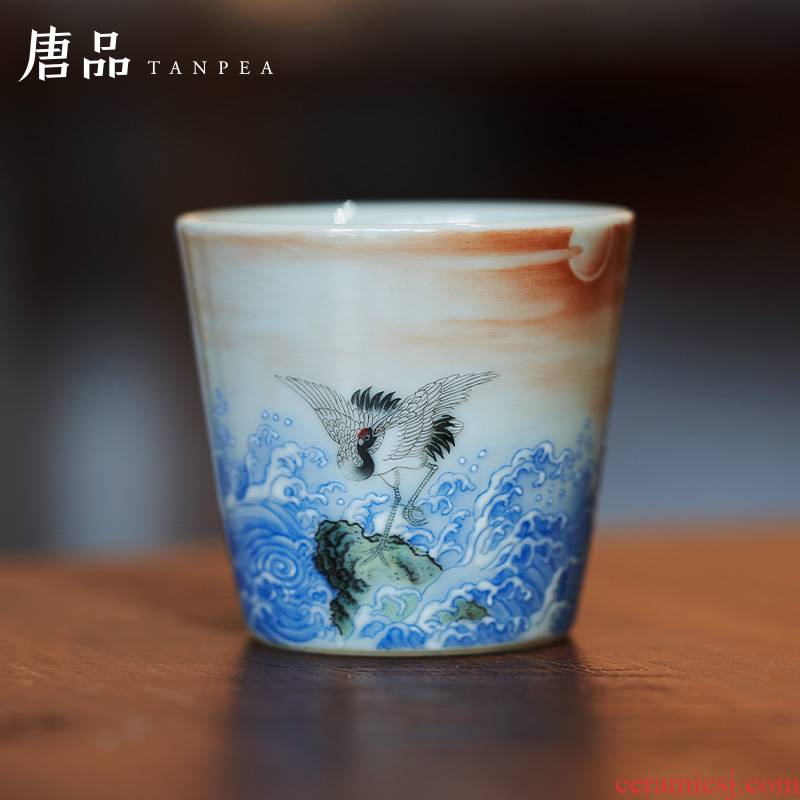 Pastel Dan crane chaoyang teacup full manual cranes water straight expressions using CPU personal Lord jingdezhen ceramic kung fu tea set