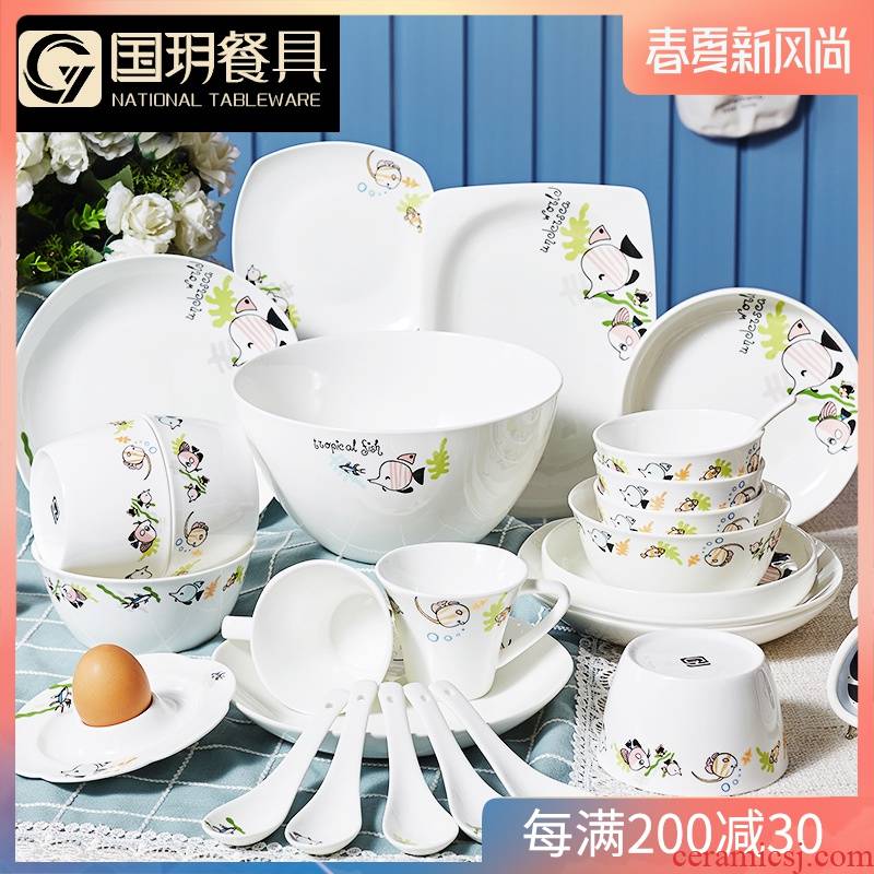 Western style dinnerware 6 dishes suit household ceramic dishes suit express cartoon dish bowl