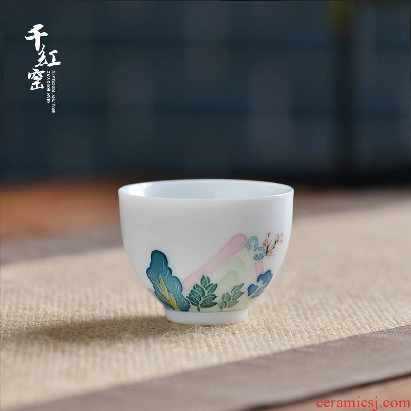 Thousand small red up hand - made ceramic sample tea cup single cup Chinese under glaze color porcelain cups single kongfu master CPU