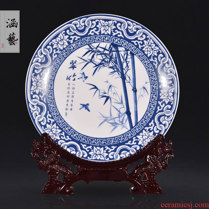 Blue and white by patterns of jingdezhen ceramics decoration hanging dish sitting room of the new Chinese style household adornment handicraft furnishing articles