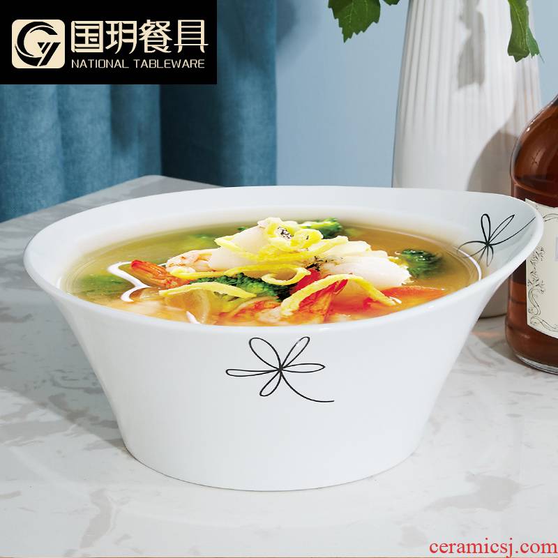 Tangshan ipads porcelain tableware household salad bowl big bowl ceramic bowl porcelain rainbow such as bowl eight inches large Australian bowl of soup