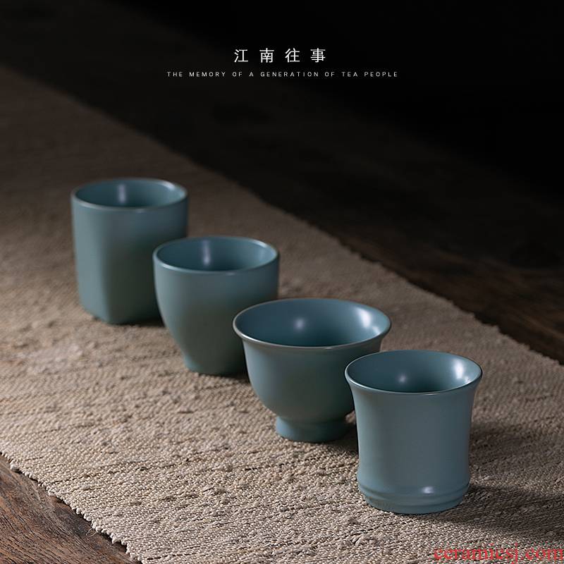 Jiangnan past masters cup sky blue small kung fu tea tea set ceramic sample tea cup, single cups of tea cups porcelain cup