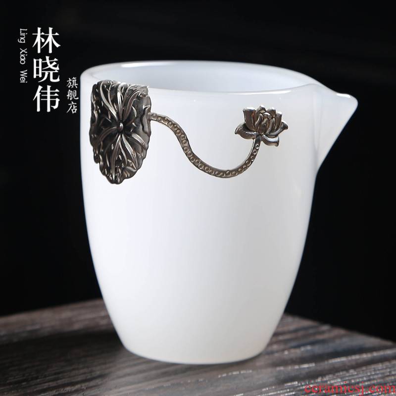 Lin Xiaowei fair silver inlaid with jade porcelain cup tea zen tea sea points white porcelain glass colored glaze kung fu tea set accessories