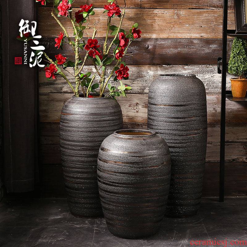 Dry flower vases, ceramic retro checking flower implement household decorates sitting room ground vases, pottery jar flower arranging furnishing articles