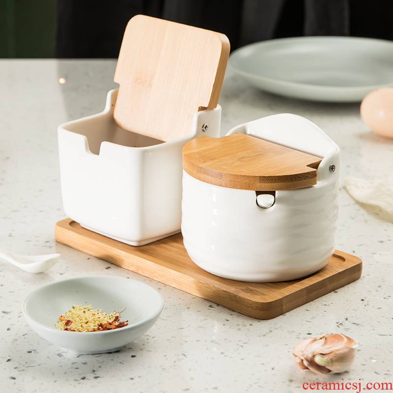 TaoDian Japanese household ceramics seasoning salt pot seasoning bottle kitchen seasoning sauce pot boxed set only