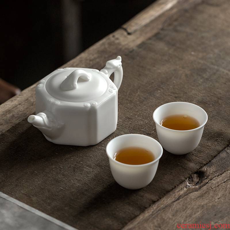 Jun ware dehua white porcelain teapot kung fu tea set contracted household hex dragon tea pot set a small pot of two sets