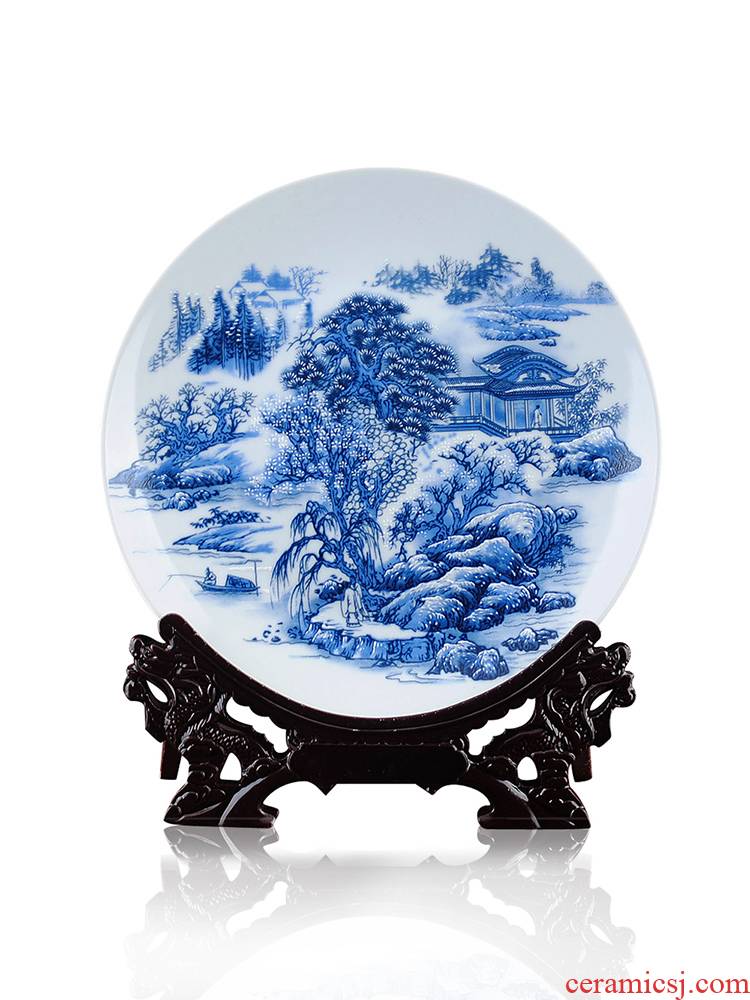 Furnishing articles of pottery and porcelain porcelain plate long blue and white porcelain decoration plate flowers hang dish modern fashionable Chinese style household decoration plate