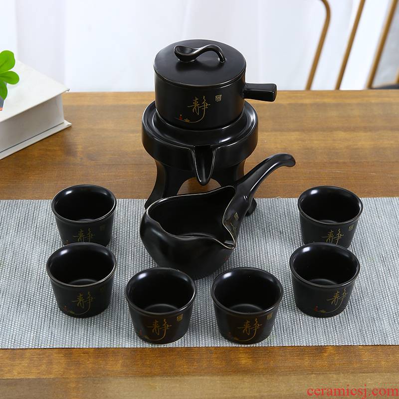 Coarse pottery lazy half automatic creative Shi Mopan kung fu tea, purple sand tea set of household ceramic teapot
