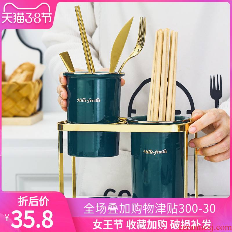 Contracted household ceramic tube chopsticks spork receive shelf chopsticks chopsticks cage box of pairs of chopsticks chopsticks basket drop the bucket