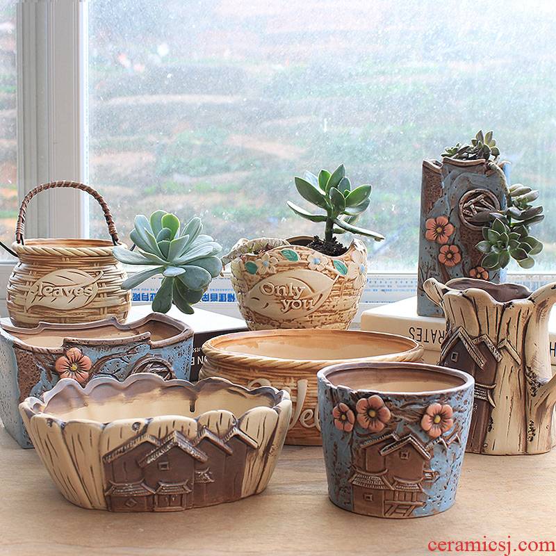 Flowerpot ceramic sale domestic large clearance of large diameter more than simple Korean meat meat plant new meat flower pot