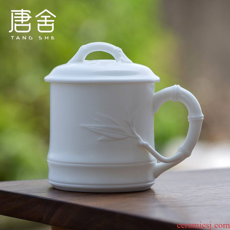 Don difference up jade porcelain dehua white porcelain office cup checking bamboo with master cup with cover cup, President of the conference room, tea cups