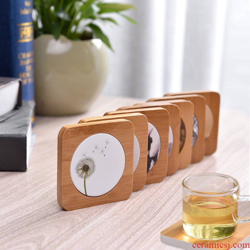 Mud seal tea accessories creative checking bamboo with ceramic cup mat kung fu tea cup insulation sheet glass