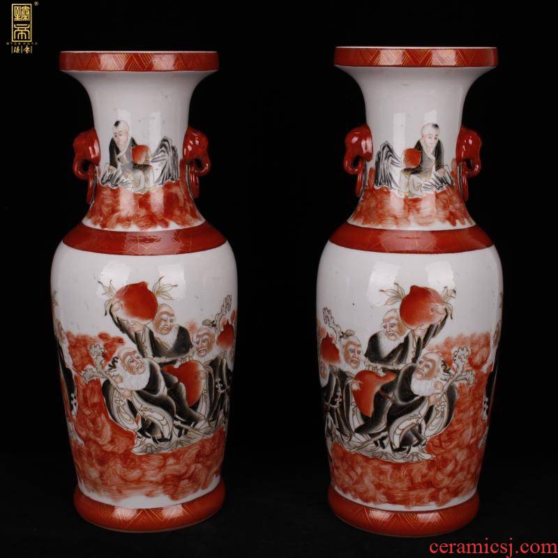 Jingdezhen hand - made 巩红 color ink all live double ears imitation the qing xianfeng antique antique collection boutique furnishing articles
