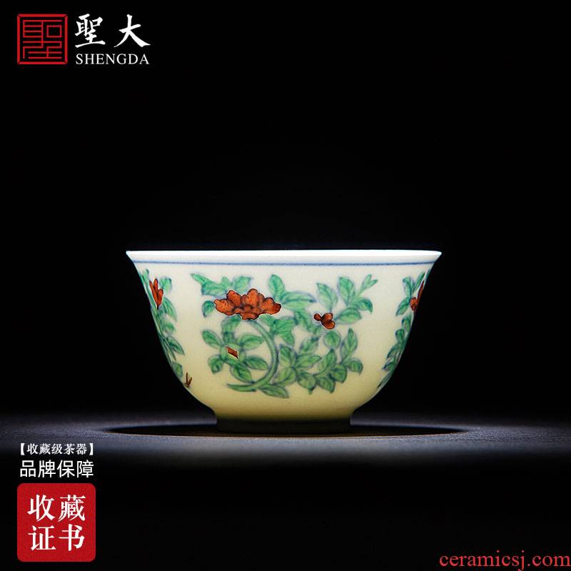 Holy big ceramic fine antique hand - made of da Ming chenghua bucket color a fold branch flowers and a cup of jingdezhen kung fu tea cups