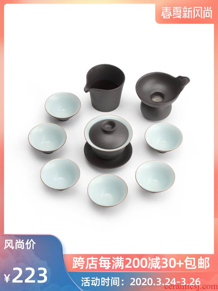 Mr Nan shan creative kung fu tea set suit of black ceramic tureen office household contracted tea of a complete set of