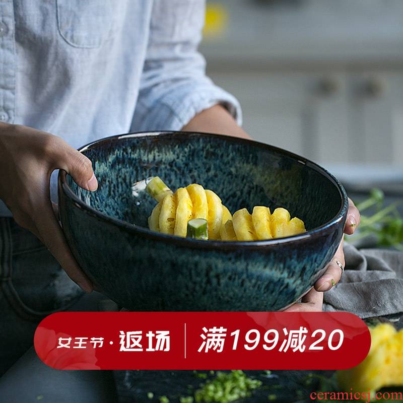And HD peacock grain continental coarse pottery fruit salad bowl creative large rainbow such as bowl soup bowl ceramic tableware