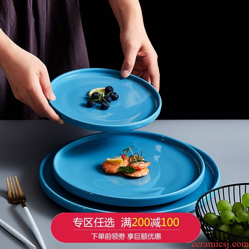 Mystery of the Nordic idea ceramic dishes household tray beefsteak breakfast tray was round flat plate