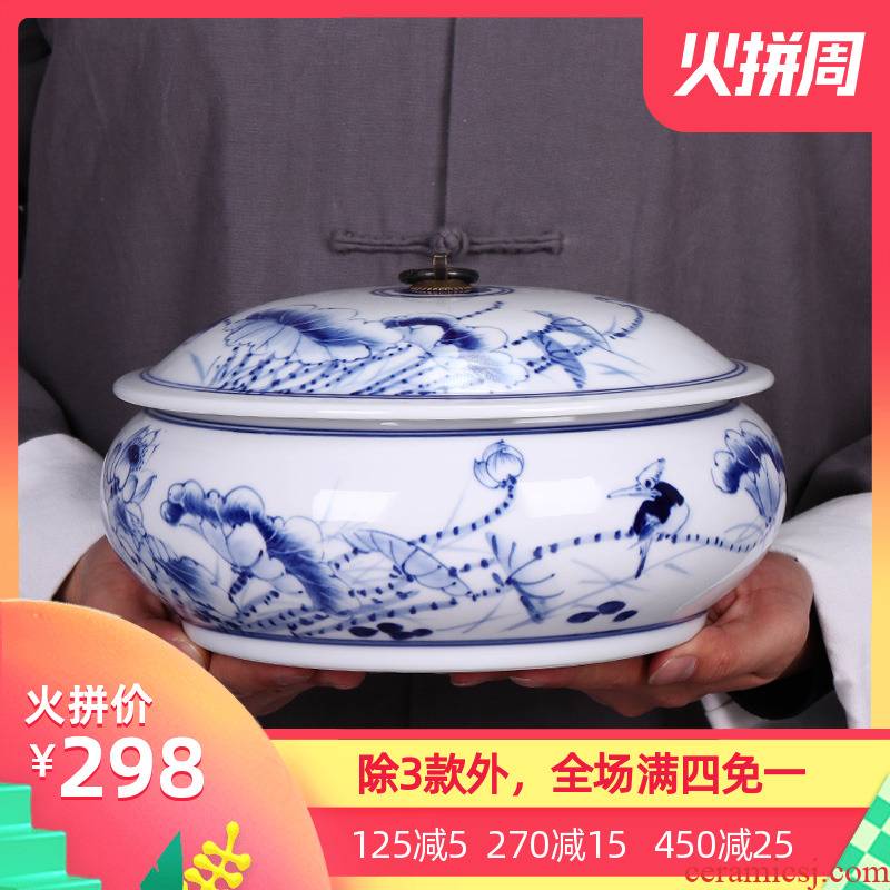 Blue and white porcelain of jingdezhen ceramics hand - made caddy fixings peulthai the seal pot of tea cake tea pot porcelain