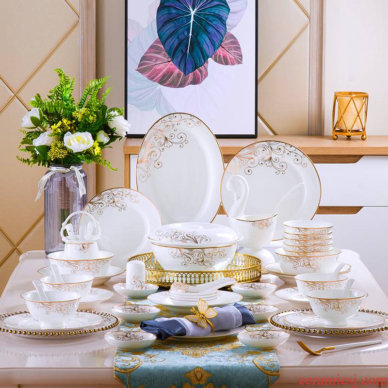 Dishes suit household jingdezhen European - style ipads porcelain tableware ceramics dinner set bowl chopsticks plate combination of Chinese style
