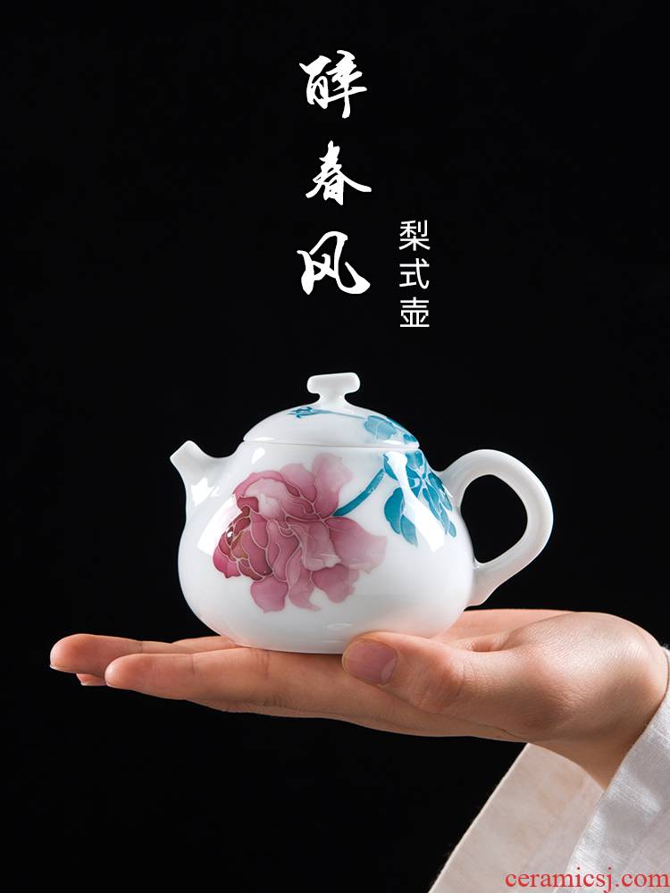 Thousand red up ceramic teapot pot of household belt filter teapot pure hand draw little teapot white porcelain kung fu tea set